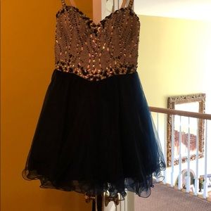 Navy sparkly, laced up back dress